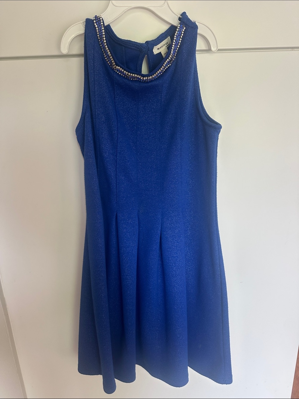 Monteau Royal Blue Beaded Neck Sleeveless Fit & Flare Dress